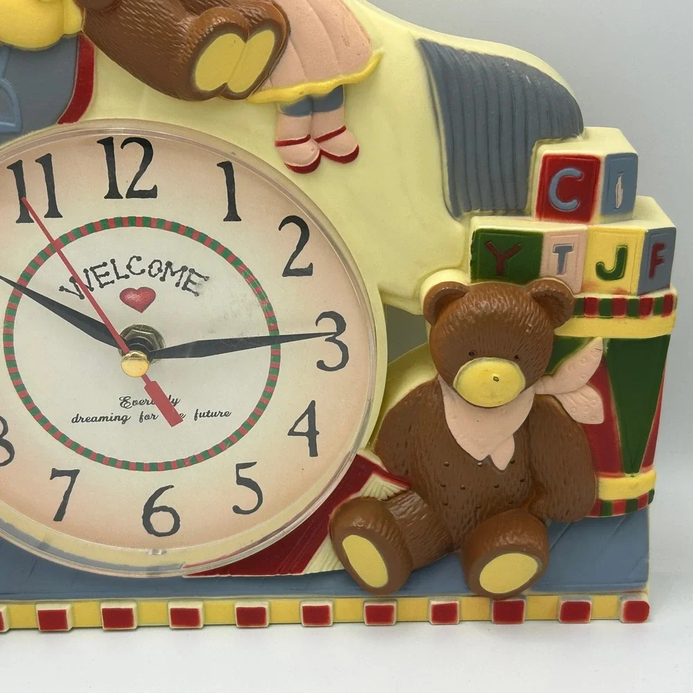 Vintage Wall Clock Welcome Madeline Rocking Horse Bear 90s NostalgicPlastic Mold